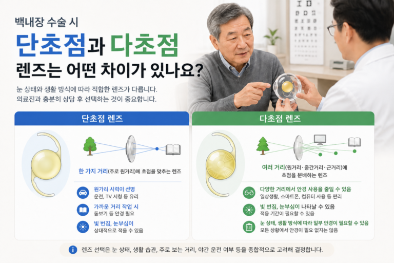 백내장 단초점 다초점 렌즈 차이