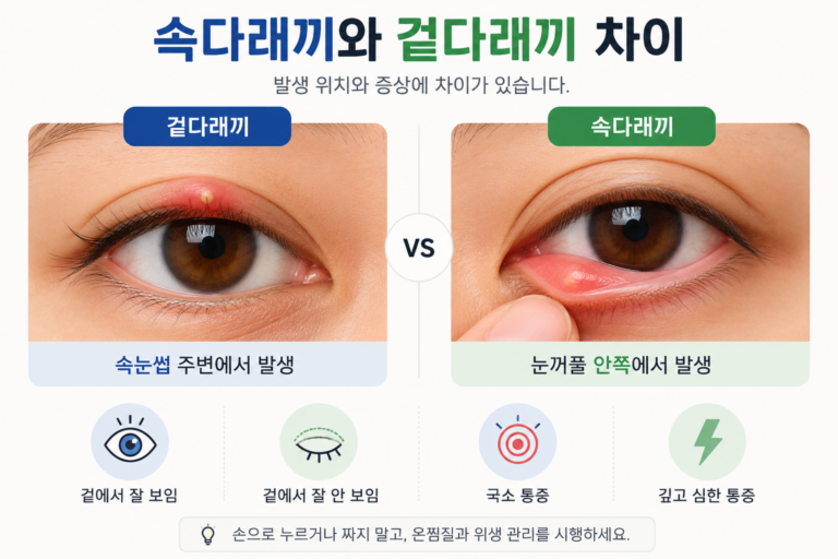 속다래끼와 겉다래끼의 발생 위치와 증상 차이