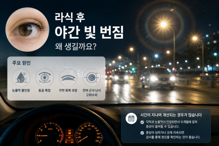 라식 후 야간 빛 번짐과 자동차 전조등 눈부심