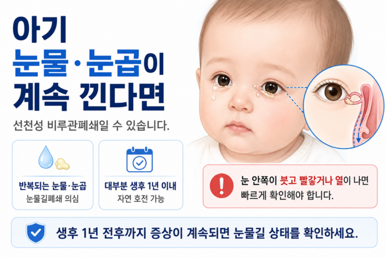 아기 눈물 눈곱이 반복되는 선천성 비루관폐쇄 의료정보 이미지